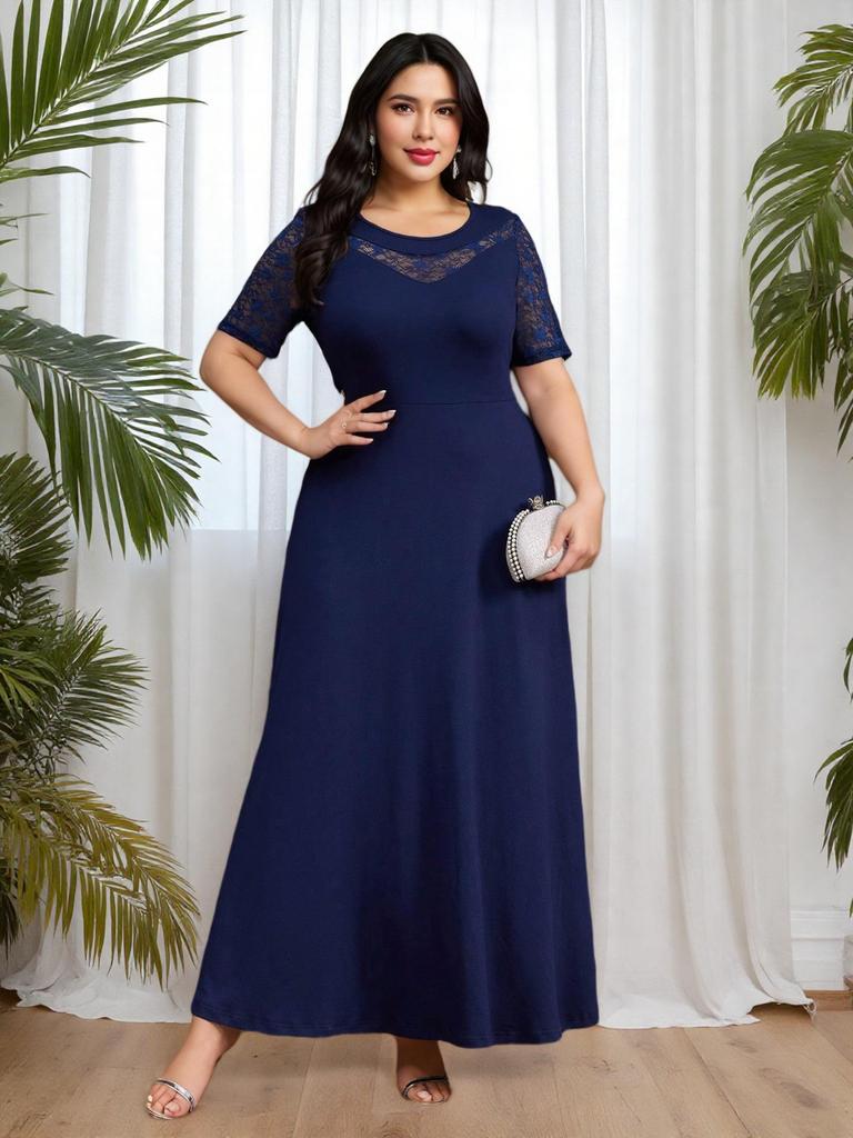 Plus Size Women's Socialite Style Lace Long Dress
