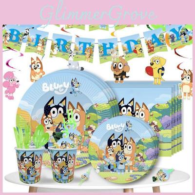 Theme Kids Bluey Birthday Party Supplies Decor Plate Tablecloth Banner Balloon