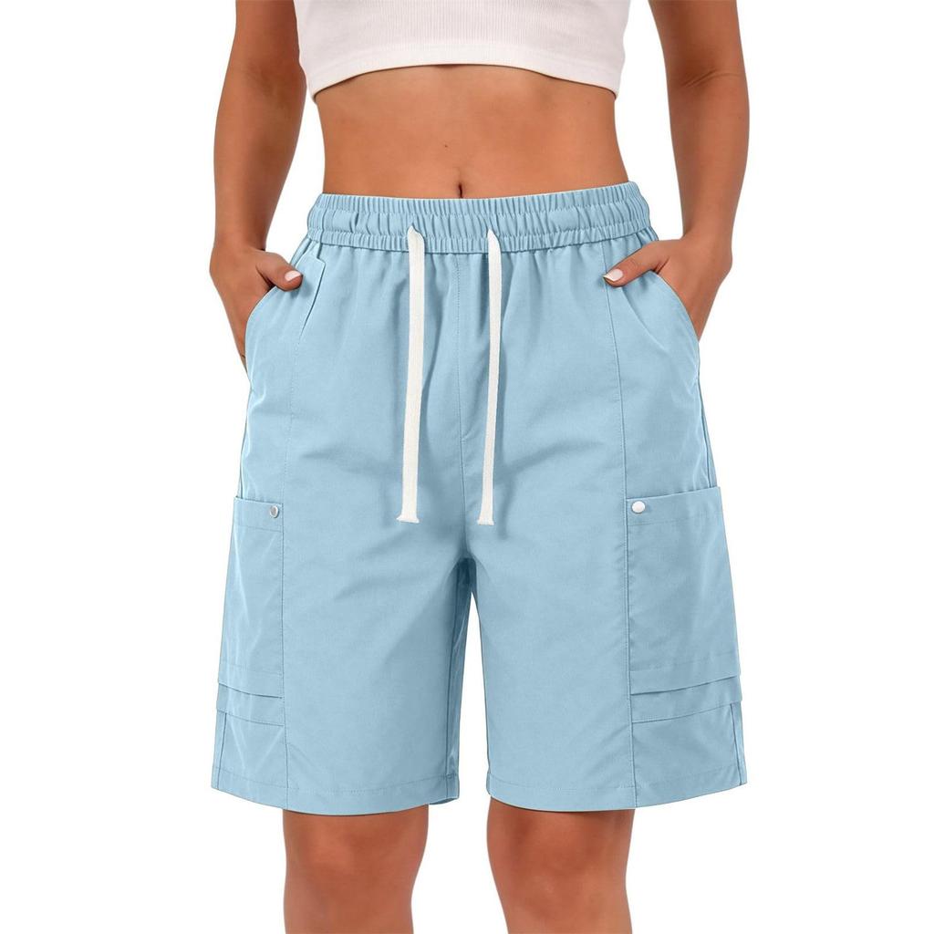 Women’s Summer Loose Fit Drawstring Waist Cargo Shorts with Pockets for Hiking Travel Casual Relaxed Wide Leg Design