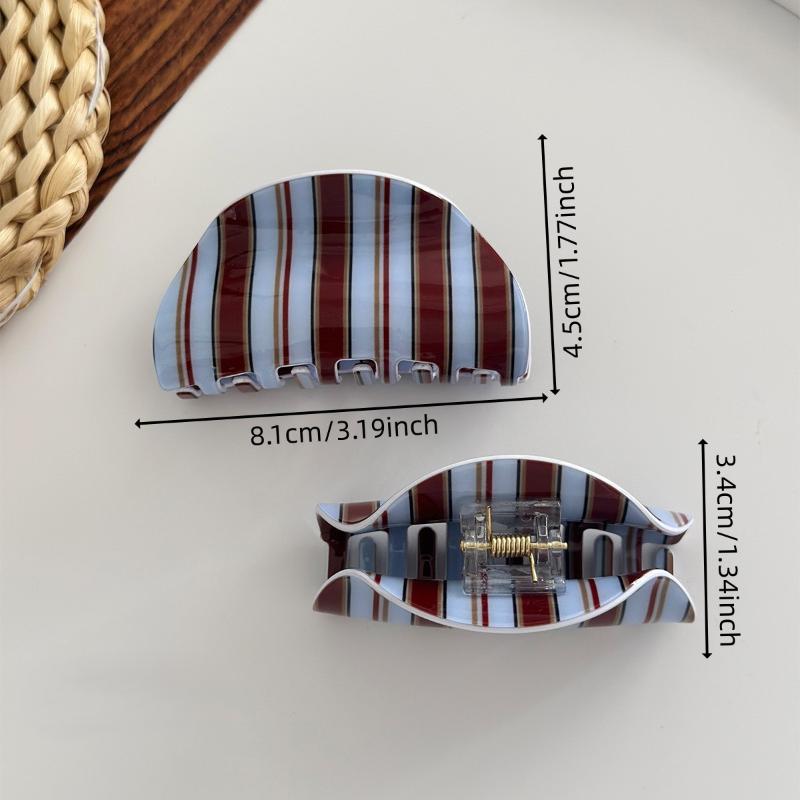 Blue Coffee Color Stripe Hair Claw Classic Casual Style Hair Claw Clips Acrylic Hair Accessories For Women Girls