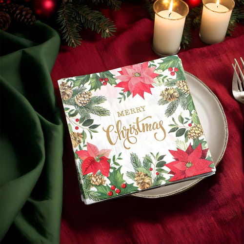 20 Christmas Guest Napkins, Decoupage Paper Napkins with Floral Designs, Cute Designs, Stylish Paper Napkins, Tissue Paper, Perfect for Tea Parties, R