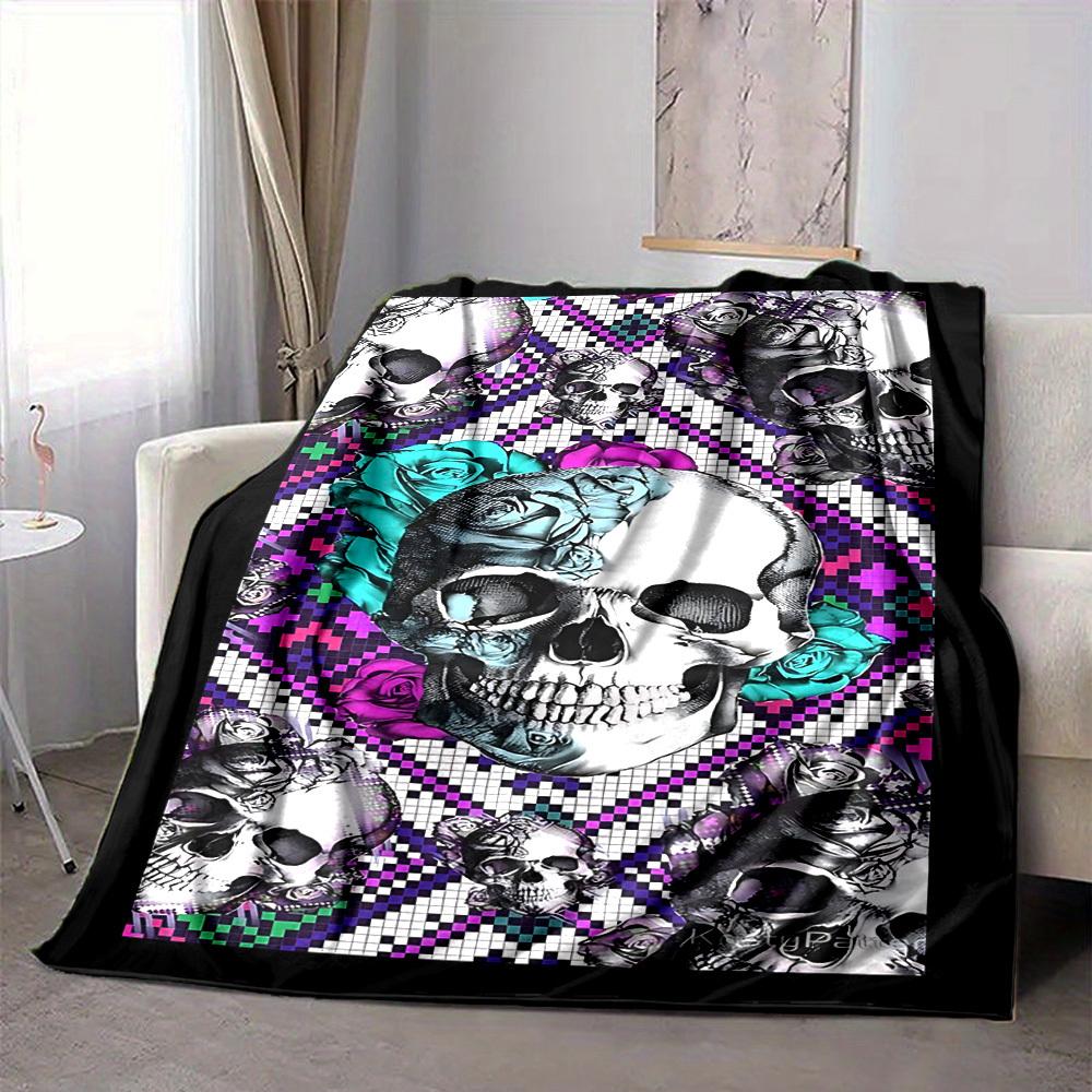 1pc Skull Roses Blanket Lightweight Blanket Throw Blanket For Sofa, Bed, Travel, Camping, Livingroom, Office, Couch, Chair yy251010059