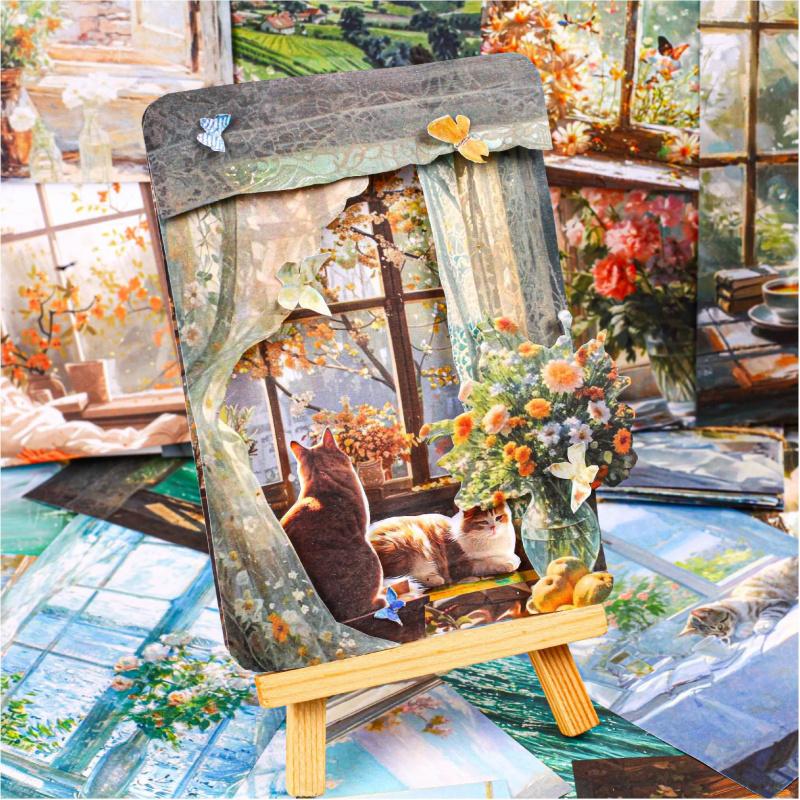 30Pcs Beautiful Window Sill Scenery Material Paper Vintage Landscape Decor Paper For DIY Scrapbook Journal Album Craft Supplies