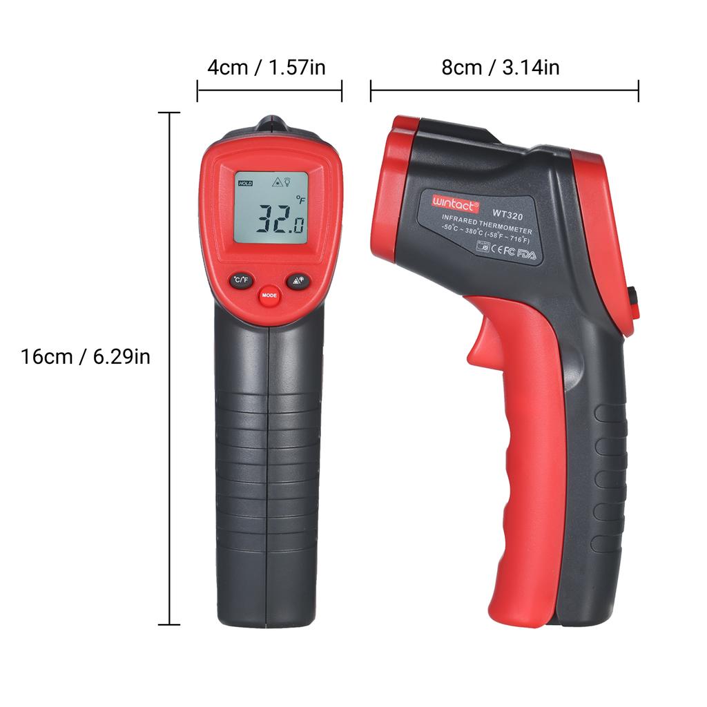 Wintact berührungsloses Infrarot-Thermometer -58 bis 716 Fahrenheit Präzisions-Digitalthermometer Sofortanzeige