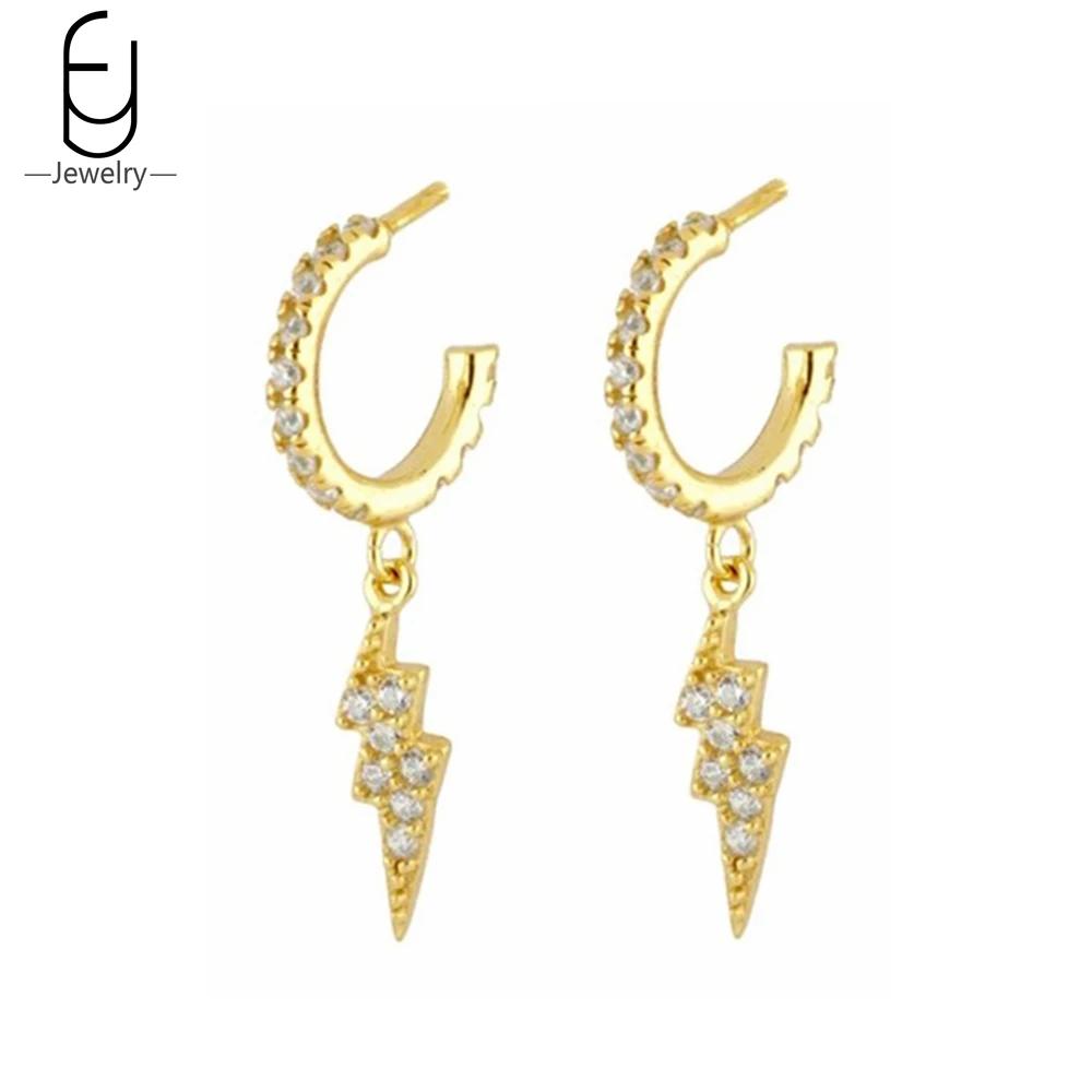 925 Silver Needle Vintage Gold Earrings for women Fashion Lightning Pendant Hoop Earrings Wedding High Luxury Jewelry