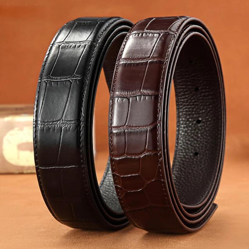 Men's Leather Belt Fashion 3.8cm Wide Black Brown Unbuckled Trouser Belt for Male Fashion Accessory