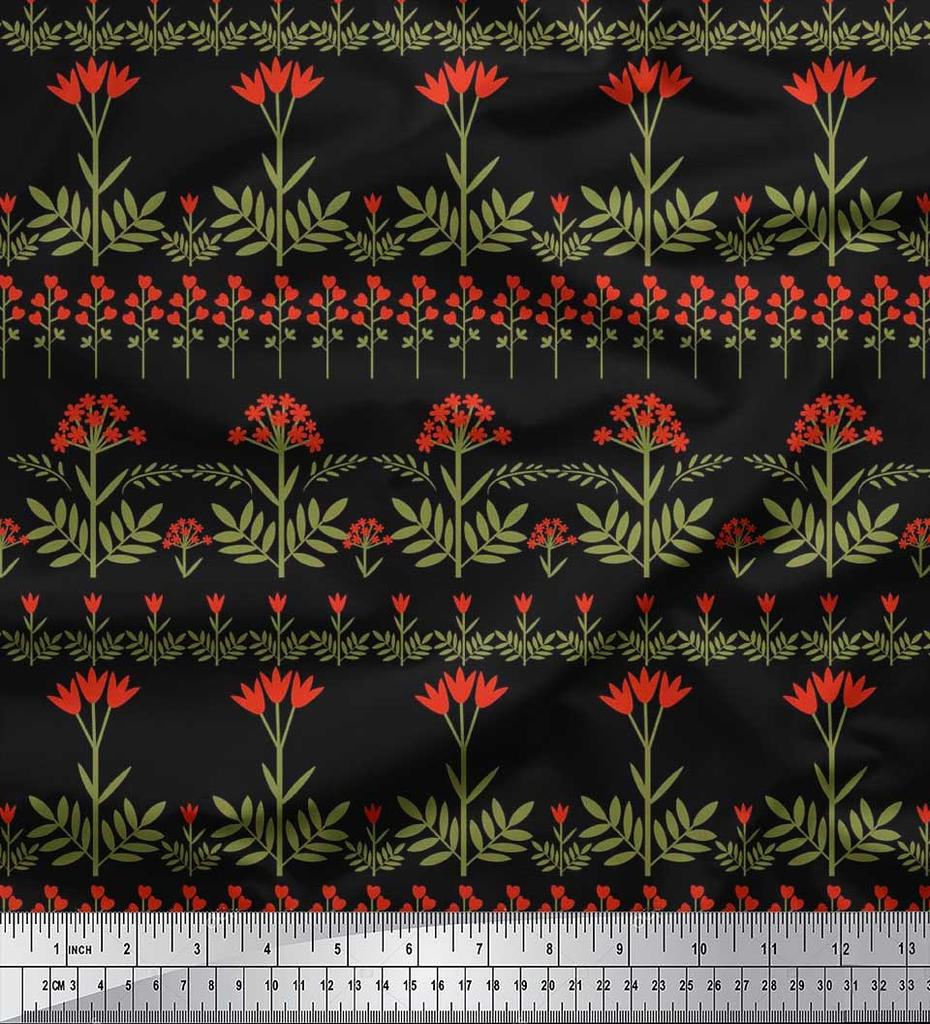 Soimoi Cotton Cambric Fabric Leaves & Floral Artistic Print Fabric by the Metre 42 Inch
