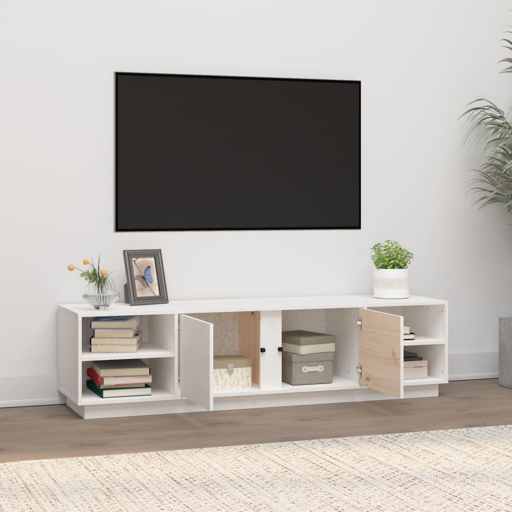 TV Cabinet in White 156 x 40 x 40 cm Solid Pine Wood