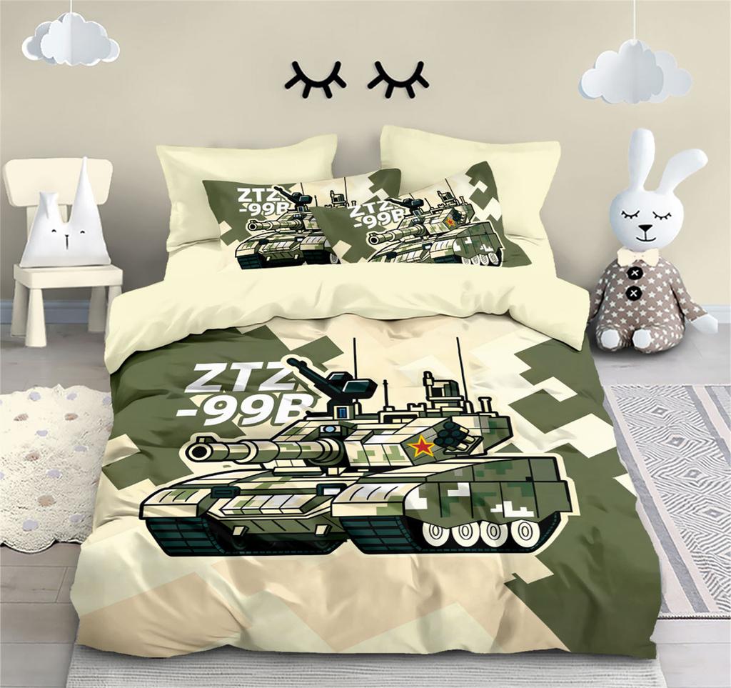 3D Print Duvet Cover 2Pcs,Camouflage Tank Theme Bedding Set with Pillowcase,Reversible Duvet Covers for Kids Boys Bedroom Decor