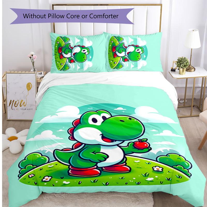 Yoshi dinosaur Printed 3PCS Bedding Set Soft Breathable Duvet Cover Pillowcases Set Washable Bedroom Decor Home Gift