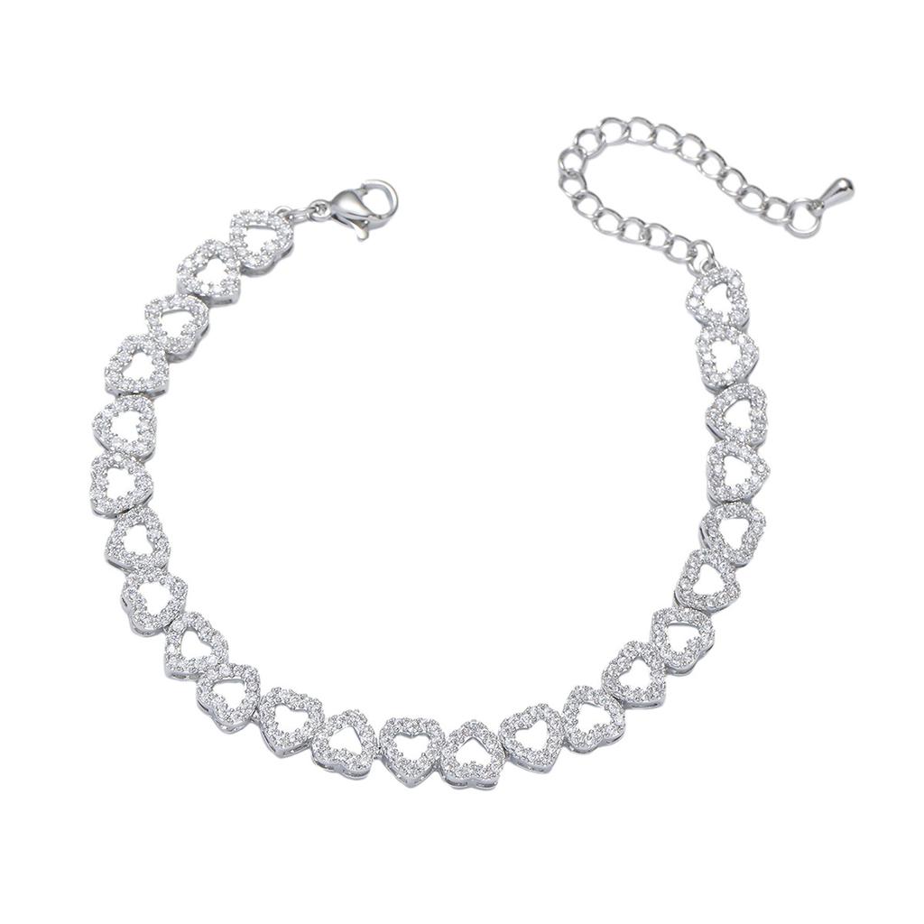 Girls Zircon Inlaid Bracelet  Simple Fashionable Style Super Sparkling with Adjustable Heart Detail | Ideal Gift