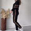 2024 Autumn European & American Striped Print Hooded Sweatshirt and Sweatpants Set for Women