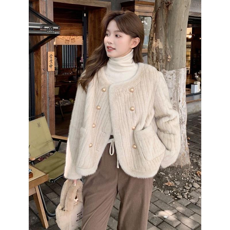 Autumn and winter new imitation mink coat women's cotton thickened double-breasted coat fur