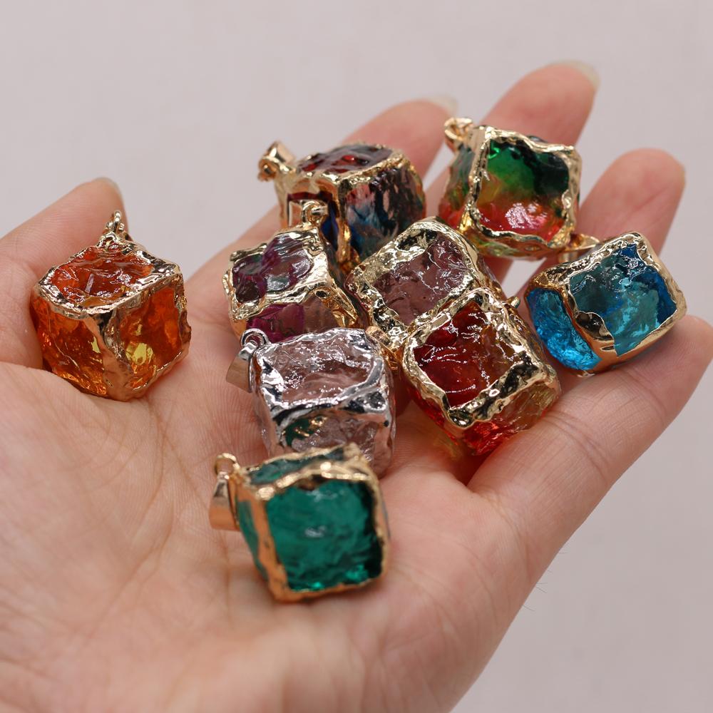 1Pc, Energy Natural Stone Square Pendant, Reiki Healing Crystal Charms for DIY Women Men Necklace Keychain Decoration Accessories, Christmas Gift