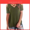 Elegant Women Cold Shoulder Loose Tops Criss Cross Short Sleeve T-shirt Blouse