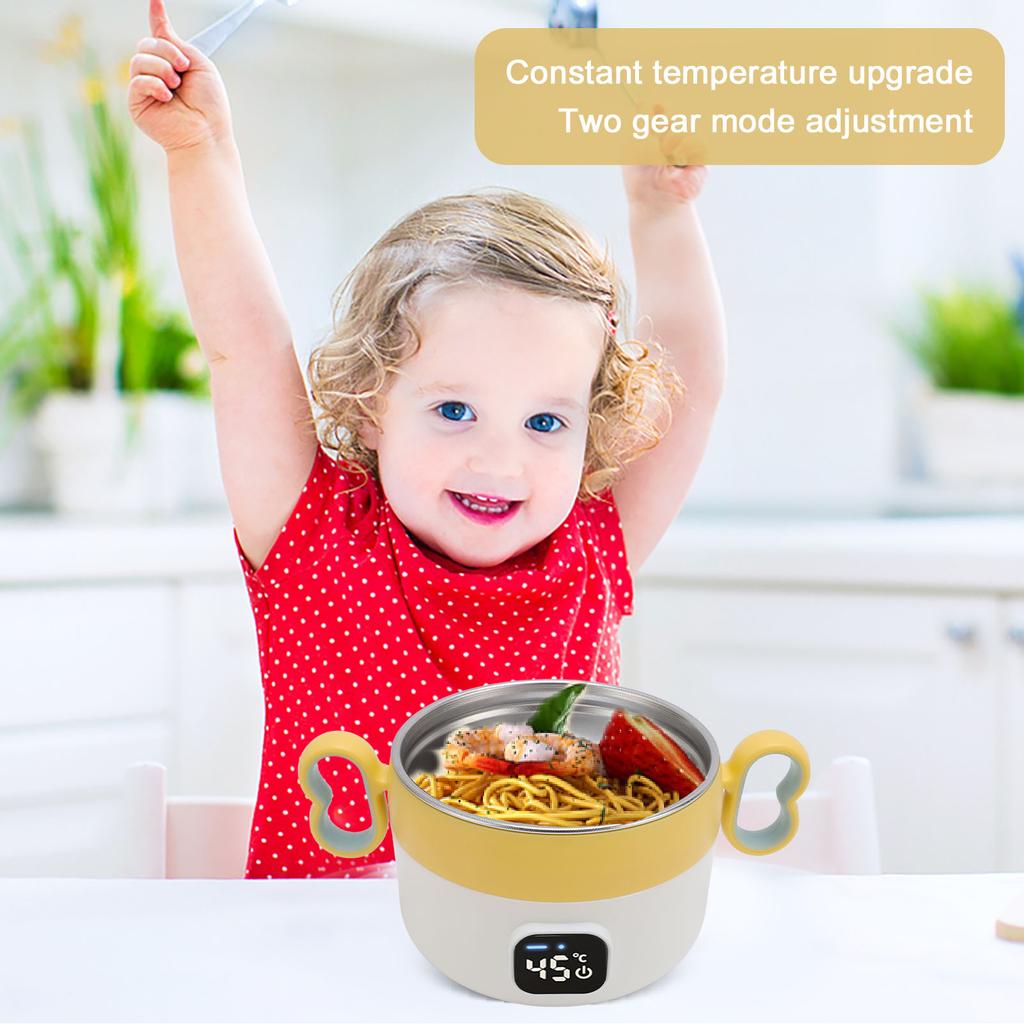 Insulated Food Warmer Bowl 450ml Stainless Steel Auto Constant Temperature USB Rechargeable Electric Heating Lunch Box for Home Travel