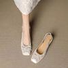 Retro Square-toe Woven High-heeled Sandals,  Summer Fashionable Breathable Single-buckle Thick-heeled Women's Shoes