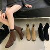 2025 New Korean Classic Temperament Square Head Rear Zipper Ankle Boots Thick Heel Thin Short Boots Women's Autumn and Winter