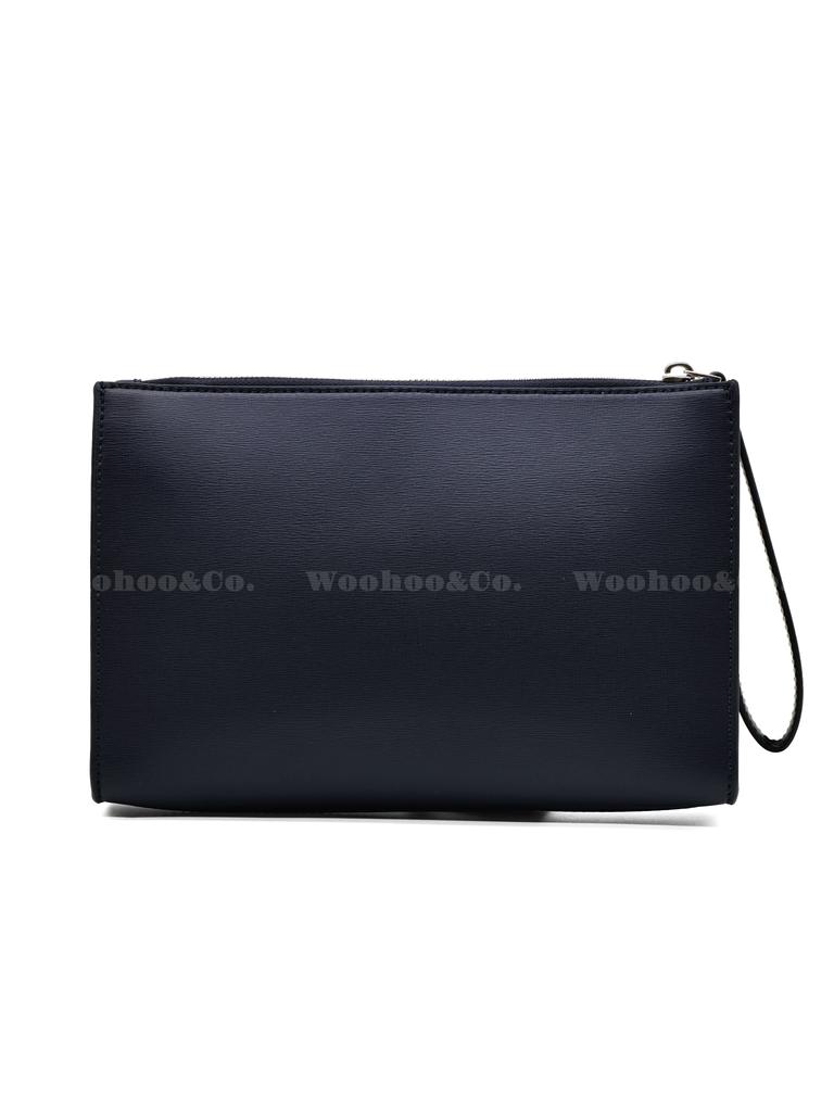 Bally Logo Zip Closure Leather Clutch Men Clutch Dark-Blue 6310280