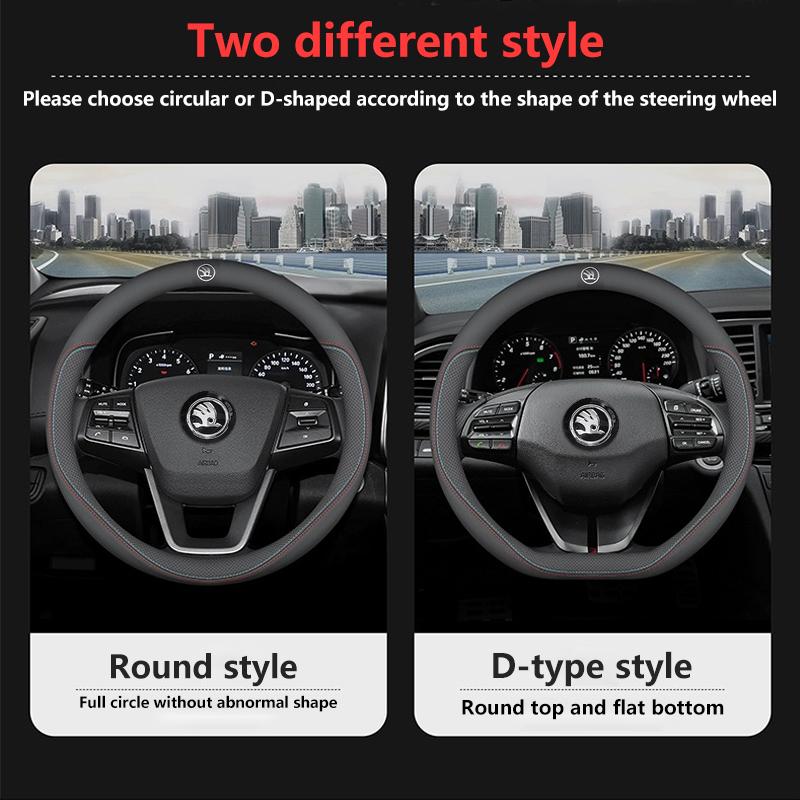 GTMZ9 Car Leather Steering Wheel Cover Anti-slip Accessories For Skoda Yeti Kamiq Kodiaq Karoq Octavia Fabia Rapid Vrs Superb A4 Scala