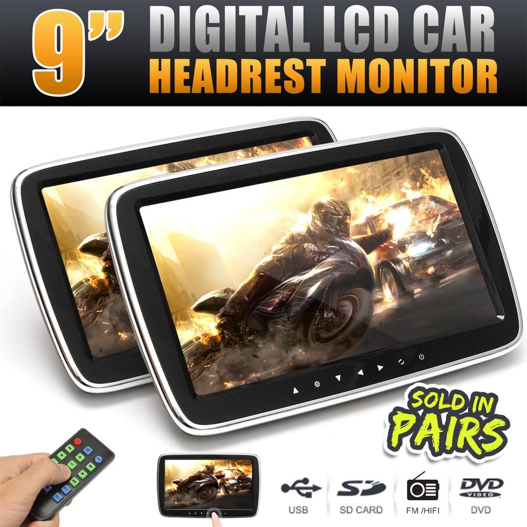 DVD Video Player USB/SD/HDMI/IR/FM TFT LCD Digital Screen Touch Button Game Remote Control 9Inches HD Car Headrest Monitor
