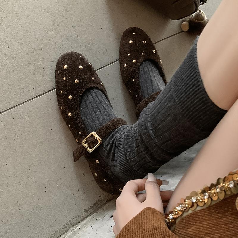 Fashion 2025 NEW Spring Women Flats Round Toe Flat Heel Shoes Cow Suede Leather Women Shoes Concise Buckle Mary Janes Ladies Shoes