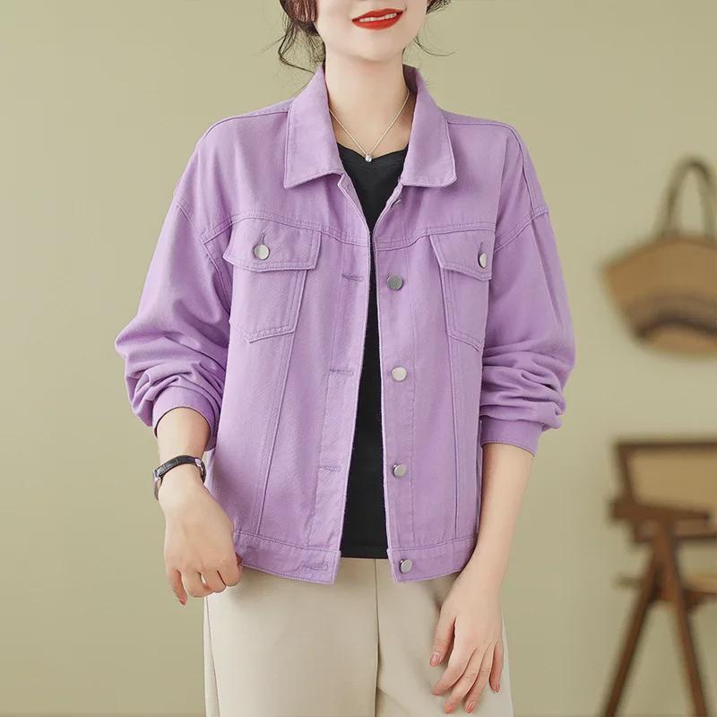 Nuova Giacca di Jeans Color Bonbon da Donna - Vestibilità Ampia, Design Slim, Stile Casual Hong Kong