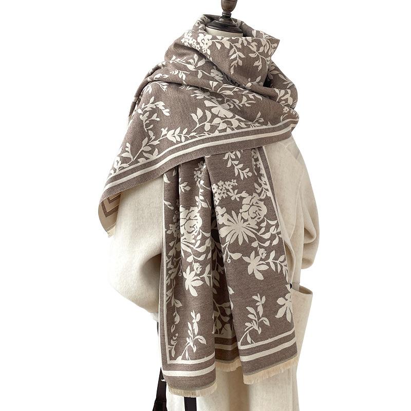 Růže Květina Vznešený Elegantní Módní Dámský Imitace Kašmíru Teplý Šátek Kancelářská Deka Klimatizační Šál Šátek