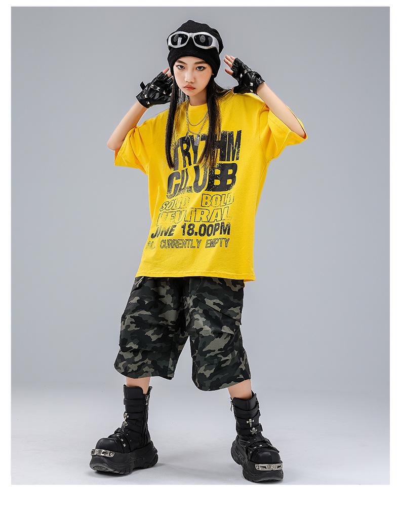 Trendiges Streetdance-Performance-Kostüm für Kinder - Gelbes Hip-Hop-Jazz-Outfit für Jungen und Mädchen