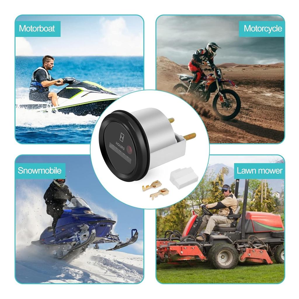 Quartz Hour Meter, 12-36V DC AC Mechanical Round Hour Meter Waterproof Hour Gauge for Boat Auto Snowmobile Lawn Tractors Generators Car Truck Engine
