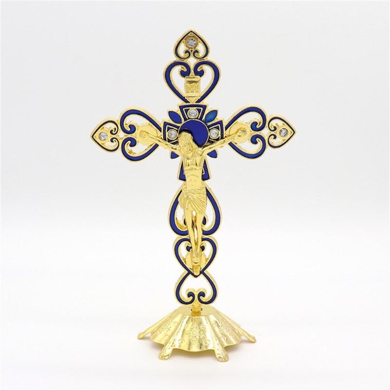 Crucifix Sculpture Cross Statue Catholic Figurine Standing Crucifix for Home Altar Living Room Table Bedroom