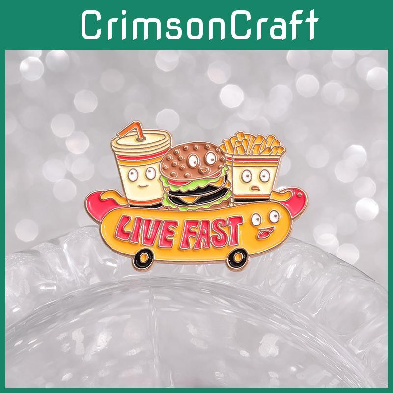 Unique Alloy Badge With Playful Cartoon Style Hamburger Fries Cola And Hot Dog Character