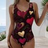 Women Plus Size U Neck Sleeveless One Piece Swimsuit Neon Heart Star Print