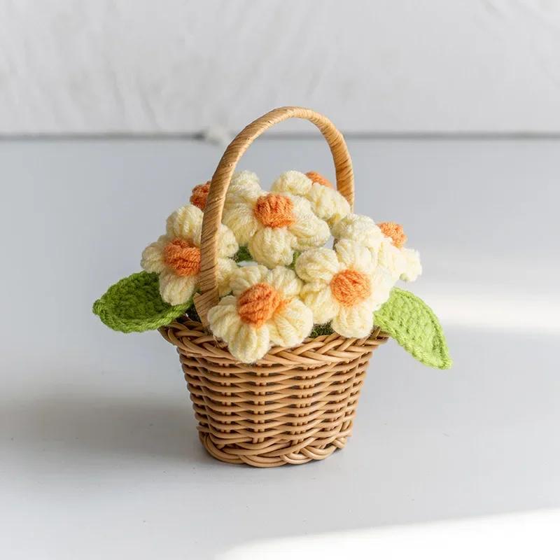 1pc Crochet Flower Cute Finished Woven Sunflowers Potted Hand-knitted Sunflowers Table Home Decor Wedding Ornament Friends Gifts