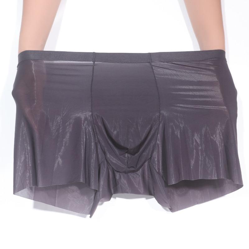 Silk Smooth Underwear Men Sexy Oil Shiny Boxer Trunks Ultra Thin Transparent Panties Knickers Gay Man Glossy Underpants Ice Silk