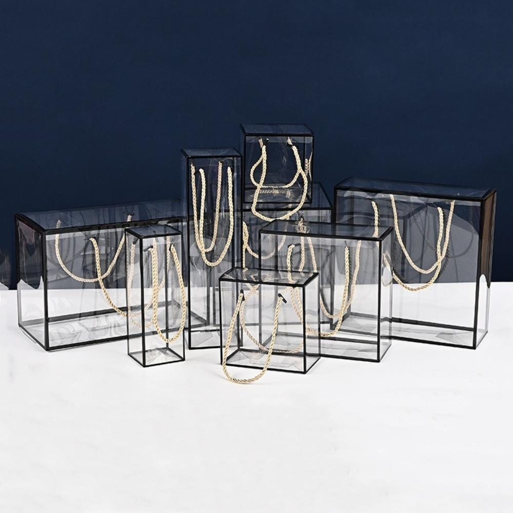 2 Stück Transparente Plastik-Süßigkeitenbox mit Griffen PVC Souvenir-Tragetasche Geschenktüte Blumenarrangements Geschenkverpackungstaschen