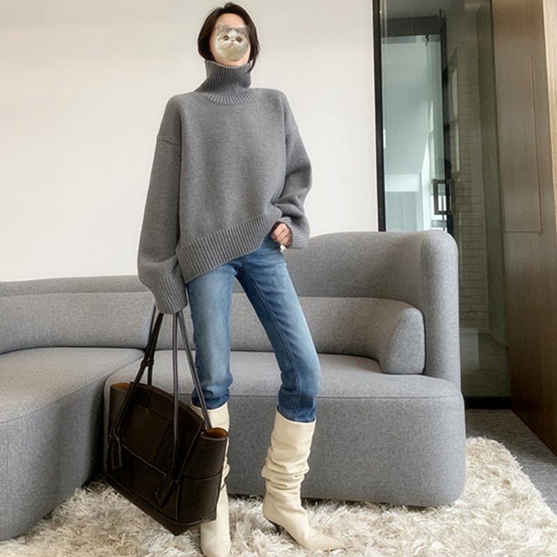 Women's Soft Knit High-Neck Sweater: Loose-Fit Pullover for 2025 Autumn/Winter