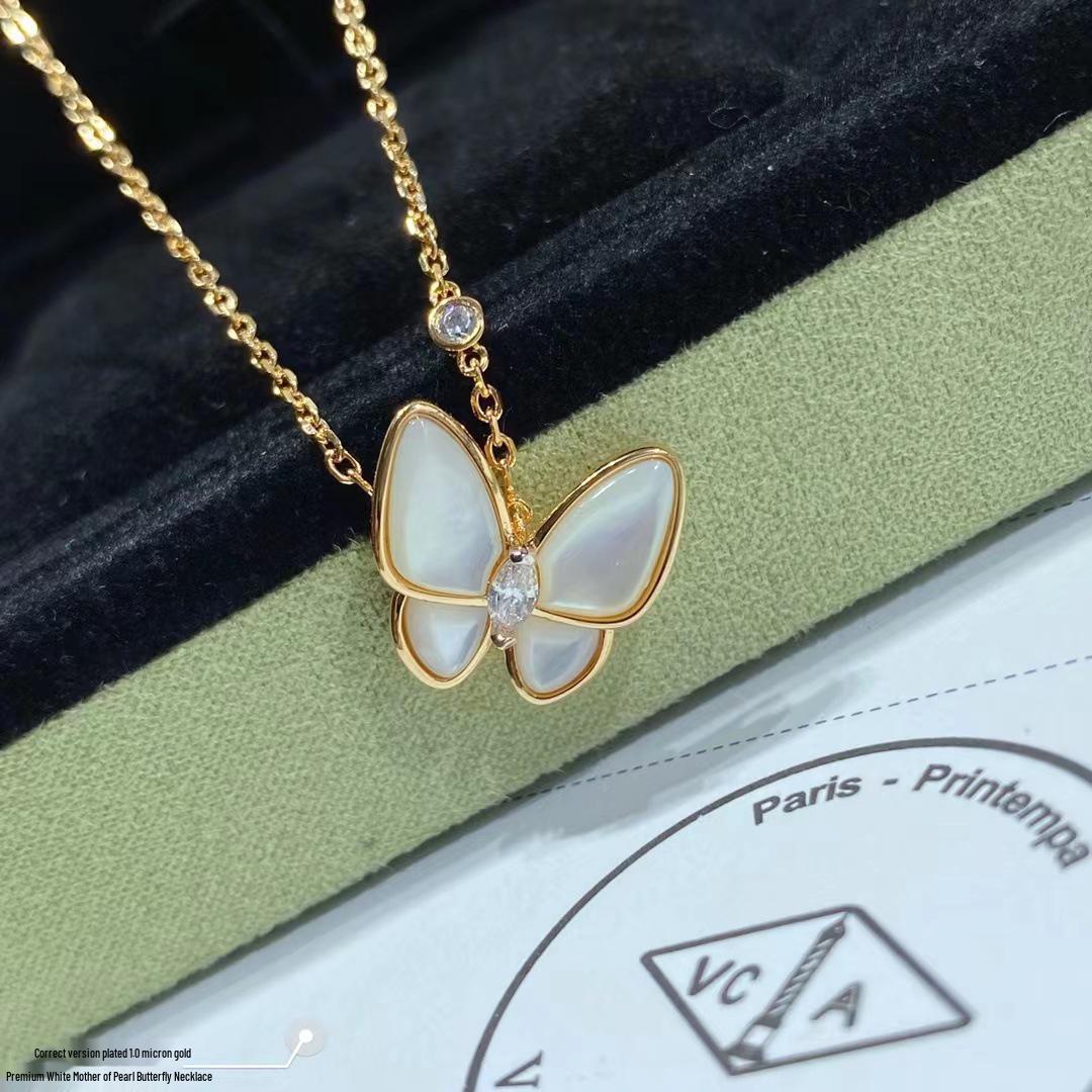 

Rose Gold Plated Four-Leaf Clover Butterfly Mother-of-Pearl Necklace V Gold