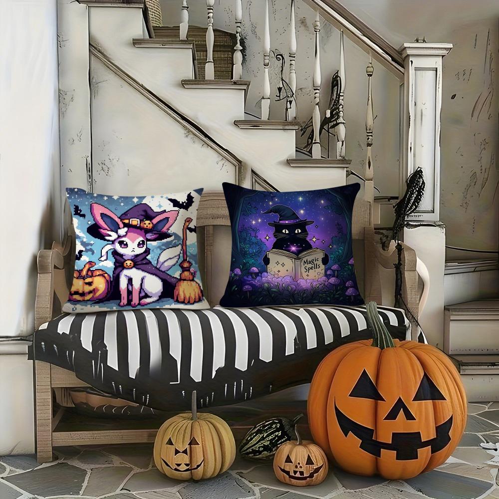 Halloween Cartoon Cute Purple Cat Pillow Case Printing Pillowcase Living Room Sofa Cushion Cover Bedroom Room Decor