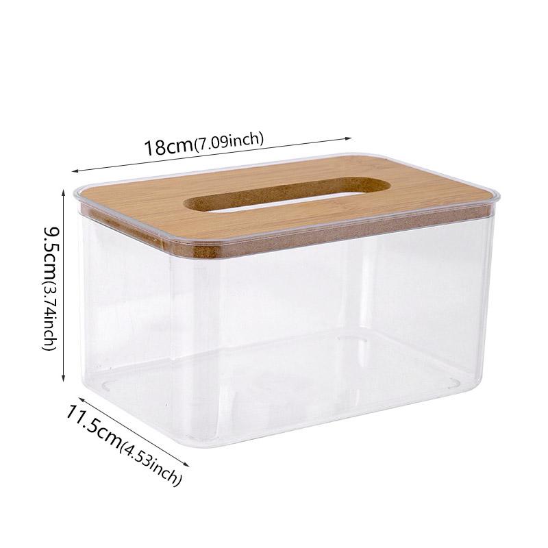 Tissue Clear Box Napkin Household Transparent Holder Paper Box With Bamboo CoverContainer Living Room Bedroom Tissue Storage Box