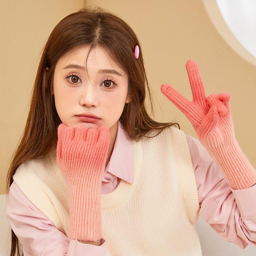 Gradient Color Touch Screen Mitten Cold-Proof Thicken Warm Gloves Winter Knitted Gloves Driving