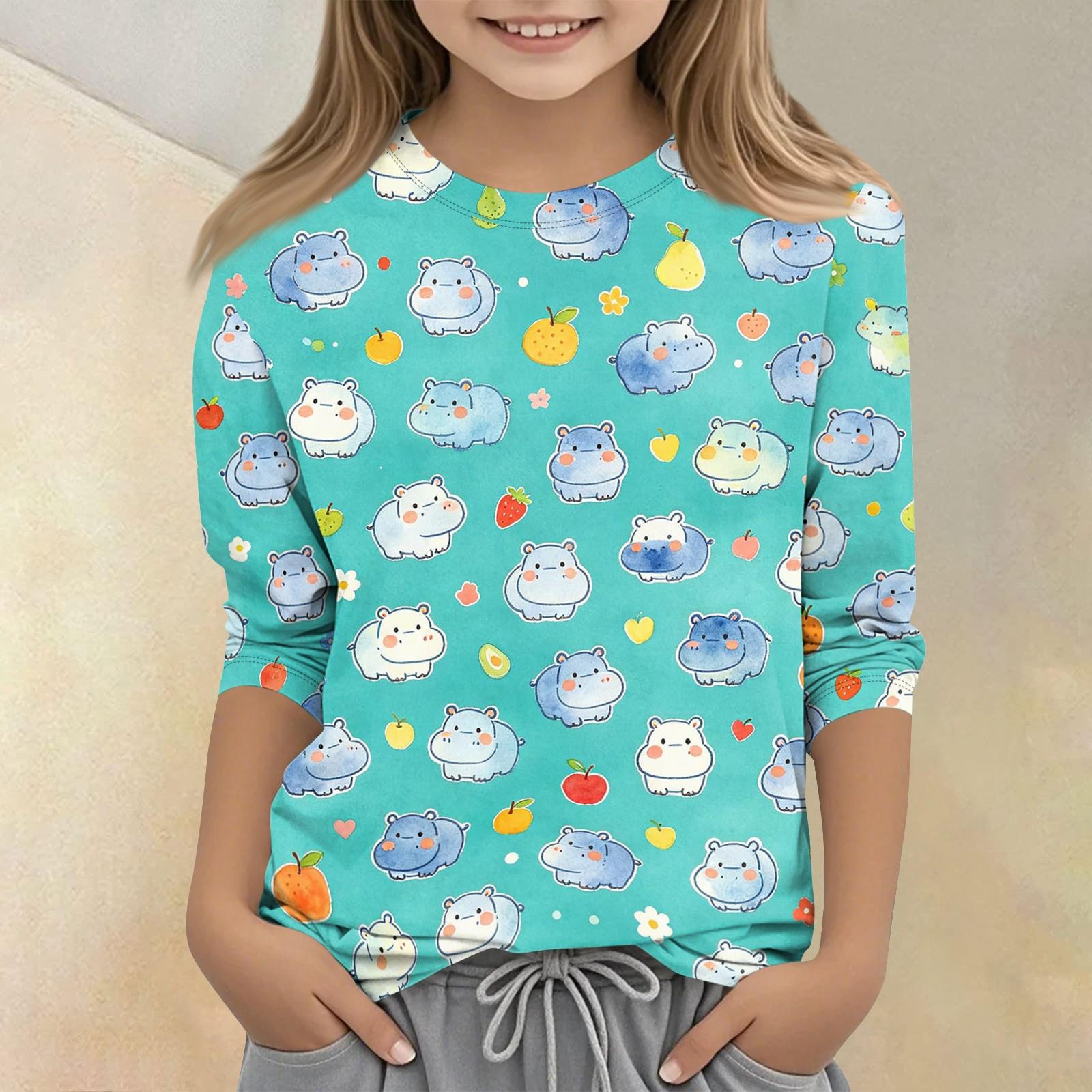 

Kids Animal Print Crewneck 3/4 Sleeve Casual T-Shirt Soft Lightweight Fabric Comfortable Fit for Everyday Wear 130 ціан