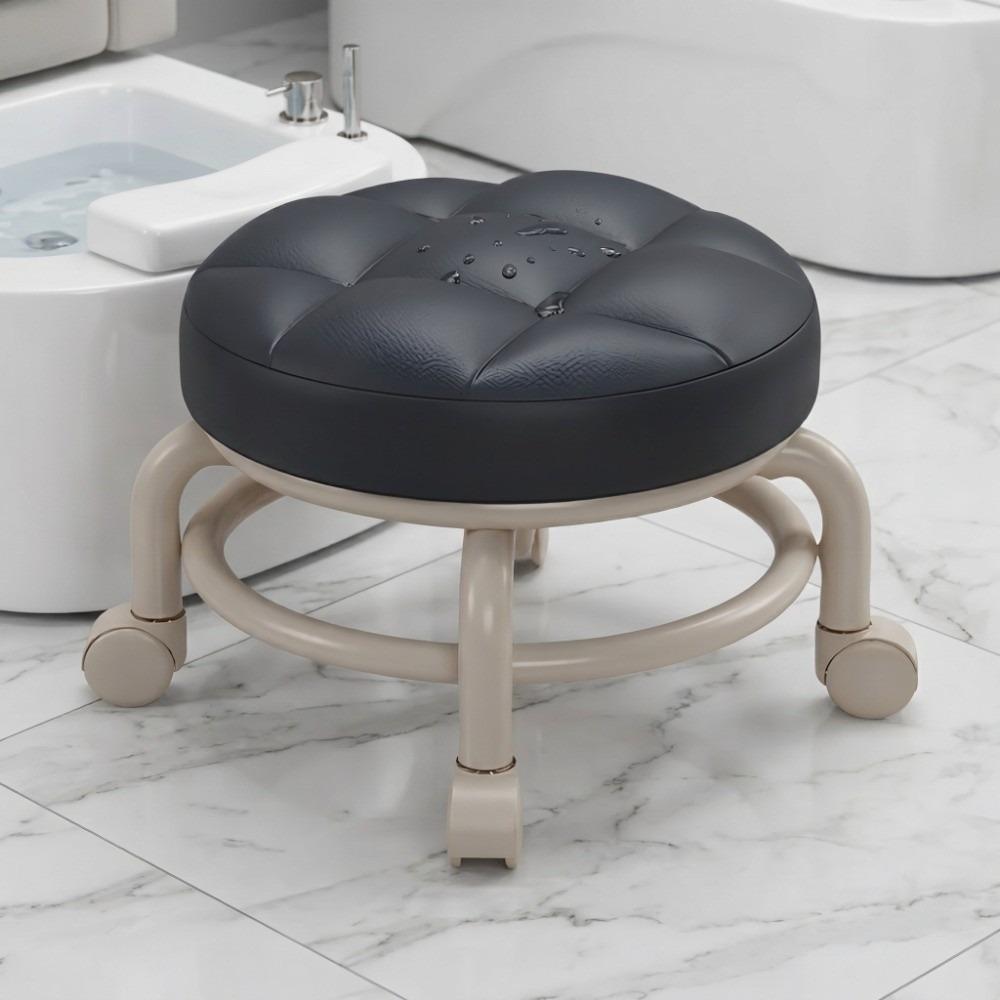 Leather surface Rolling Stool 360° rotatable Low Stool Household gadget Round Stool  Household use