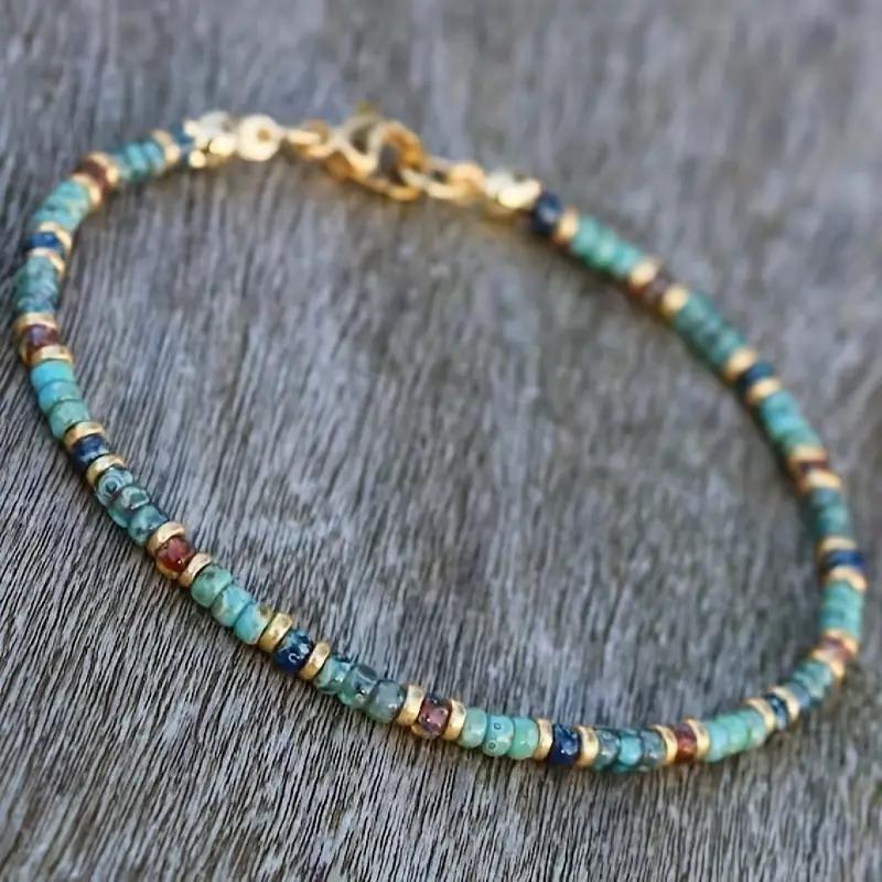 Bohemian Turquoise Gold Spacer Anklet – Dainty Spiritual Foot Jewelry, Calm Protection Gift for Women