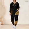 Women Plus Size Printed Nurse Scrub Set V Neck Long Sleeve Top With Pockets Long Pants