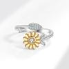 Fashionable Two Tone Sunflower Open Ring For Women With Zircon Stone Flower Jewelry