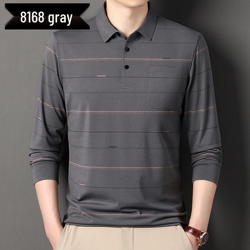 Men's Striped Autumn Cotton Polo - Long Sleeve, Turn-Down Collar, Breathable, Casual Business Shirt