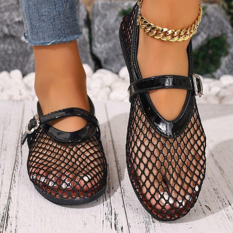 Atmungsaktive Einzel-Schuhe mit weicher Sohle für Damen, Neuer Stil, Flach, Durchbrochene Mesh-Schuhe, Mary Jane Einzel-Schuhe