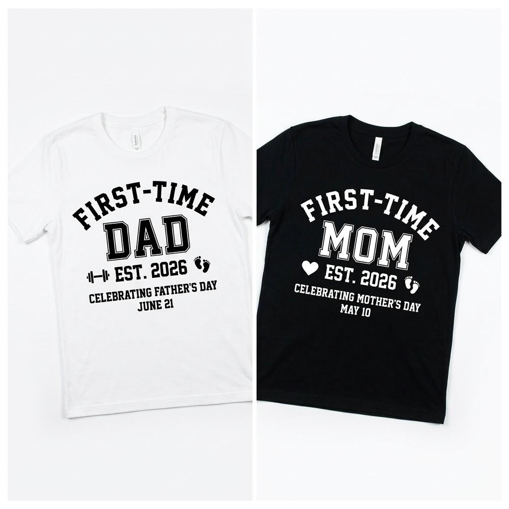 First Time Mom EST 2026 T-Shirt Mother s Day Gift New Mom Pregnancy Reveal Tee XL