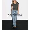 MD Autumn New Women clothes Gray Simple Soft Glutinous Fleece Blended V-neck Knitted Vest Vest 5769593